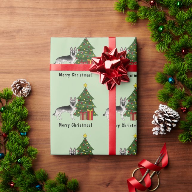 Papier Cadeau Arbre de Noël festif Berger Allemand argenté (Cadeau de vacances)