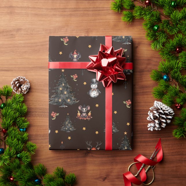 Papier Cadeau Arbre de Noël gothique Snowman Animaux (Cadeau de vacances)