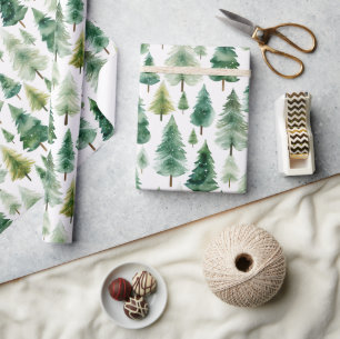 Papier Cadeau Arbre de Noël hivernal à l'aquarelle pin