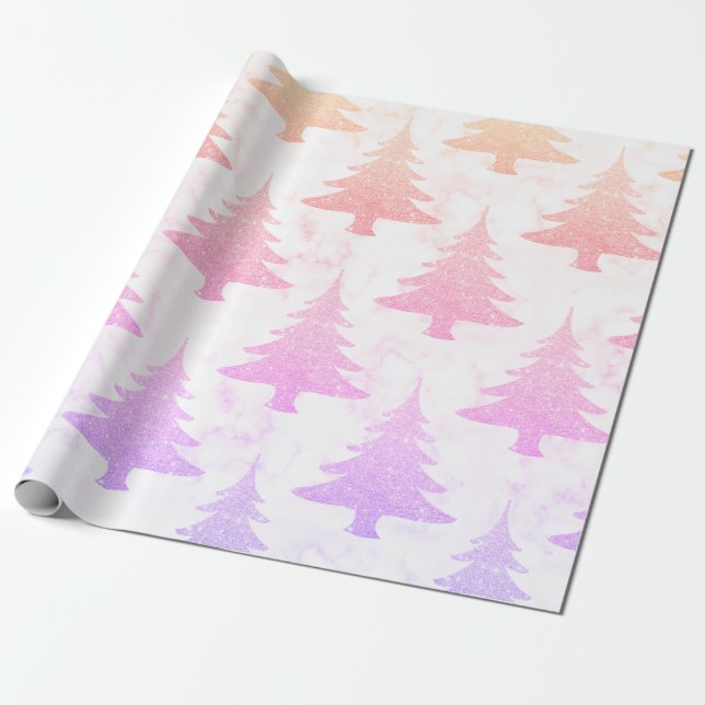 Papier Cadeau Arbre de Noël holographique en marbre (Déroulé)