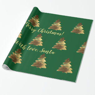 Papier Cadeau Arbre de Noël Joyeux d'or avec bougies Élégant