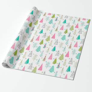 Papier Cadeau Arbre de Noël minimaliste moderne Motif rose Turqu