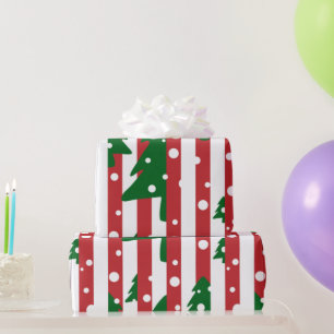 Papier Cadeau Arbre de Noël moderne motif rouge vert rayé
