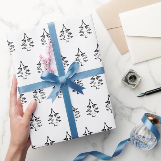 Papier Cadeau Arbre de Noël Motif noir et blanc (Cadeaux)