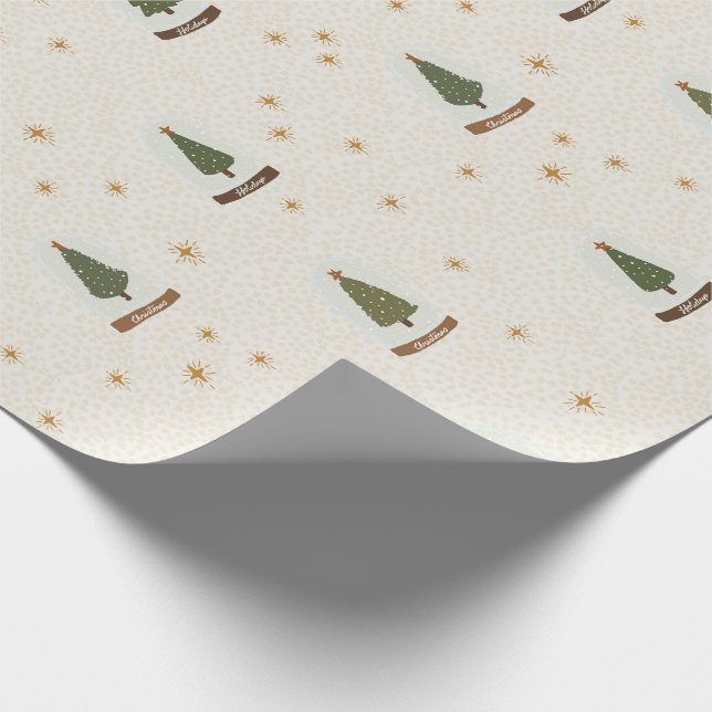 Papier Cadeau Arbre de Noël Neige Globes modernes (Coin)