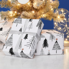 Papier Cadeau Arbre de Noël noir et blanc
