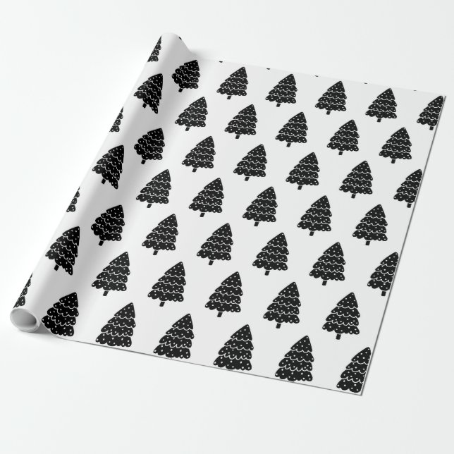 Papier Cadeau Arbre de Noël noir et blanc moderne (Déroulé)