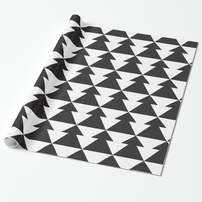Papier Cadeau Arbre de Noël noir et blanc moderne (Déroulé)