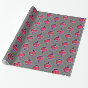 Papier Cadeau Arbre de Noël Ornements violet rose sur argent
