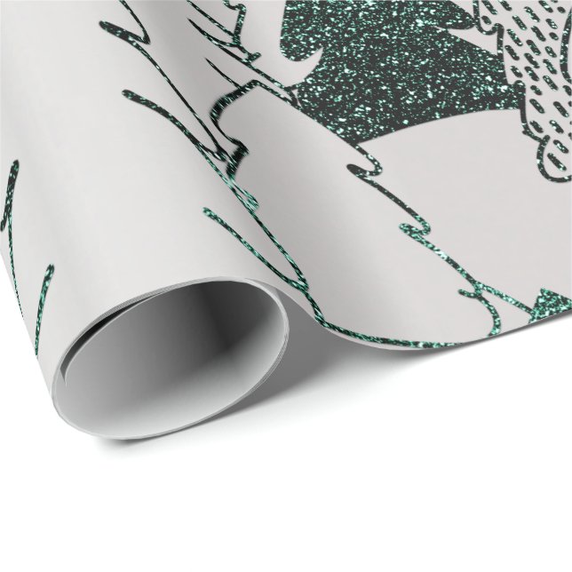 Papier Cadeau Arbre de Noël Parties scintillant vert Argent gris (Coin rond)