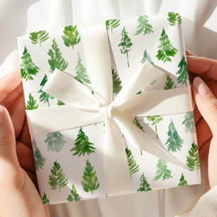 Papier Cadeau Arbre de Noël pin aquarelle