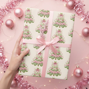Papier Cadeau Arbre de Noël Pink Preppy