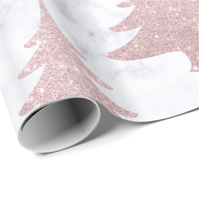 Papier Cadeau Arbre de Noël rose élégant de parties (Coin rond)
