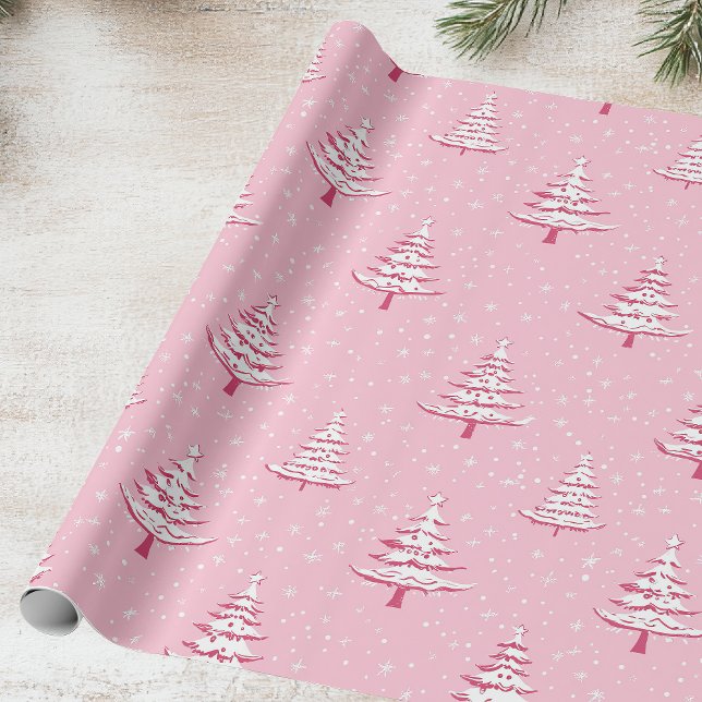 Papier Cadeau Arbre de Noël rose et blanc (Créateur téléchargé)