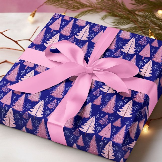Papier Cadeau Arbre de Noël rose et bleu moderne (Créateur téléchargé)