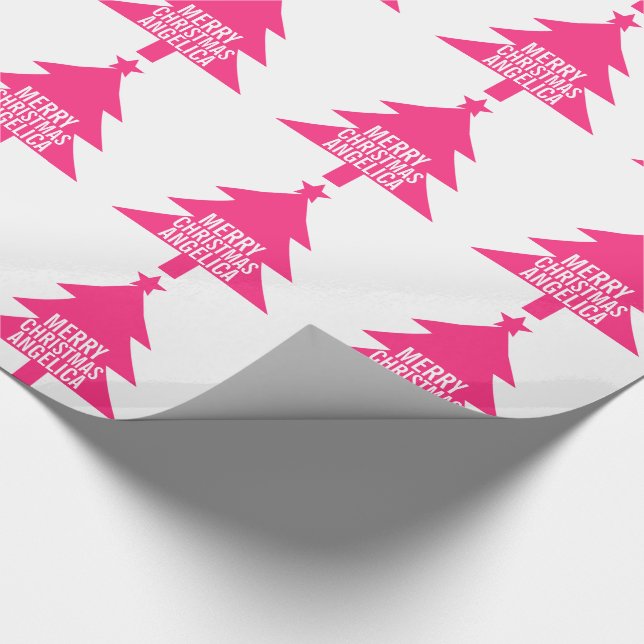 Papier Cadeau Arbre de Noël rose Joyeux Noël Nom personnalisé (Coin)