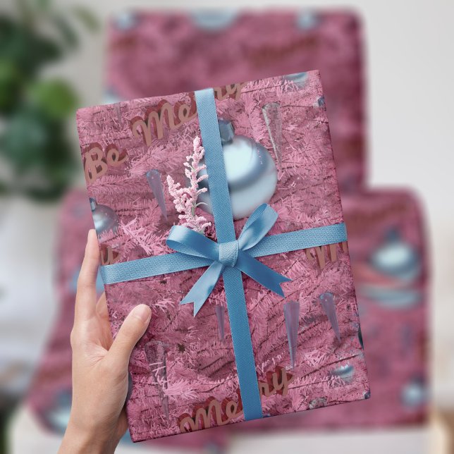 Papier Cadeau Arbre de Noël Rose Motif Fêtes de fin d'année (Are you dreaming of a Pink Christmas, just like the one you had last year? Gift Wrap just for you!)