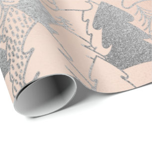 Papier Cadeau Arbre de Noël Rose or gris argenté Parties scintil