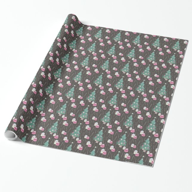 Papier Cadeau Arbre de Noël rose présente de jolies fêtes (Déroulé)