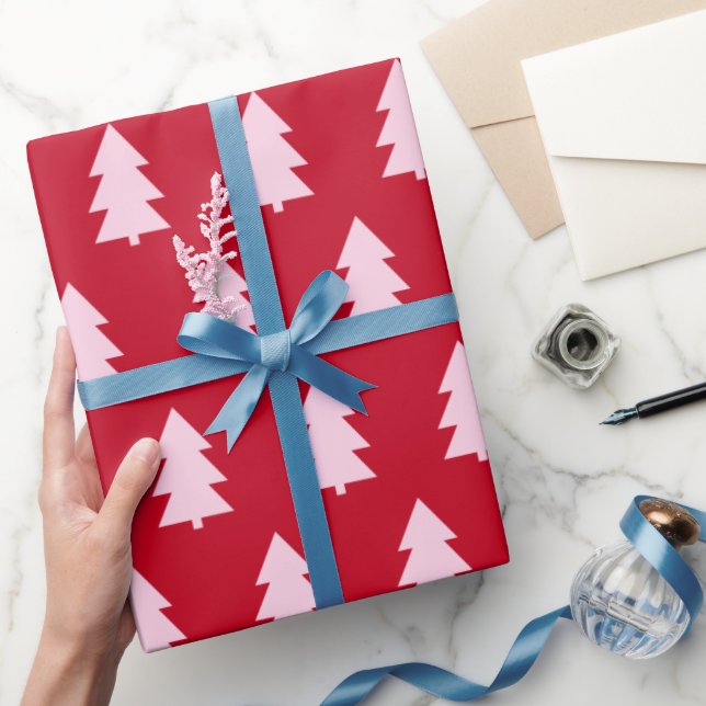 Papier Cadeau Arbre de Noël rose rouge foncé (Cadeaux)