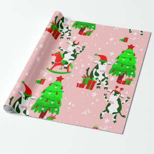 Papier Cadeau arbre de Noël rose vache père Noël