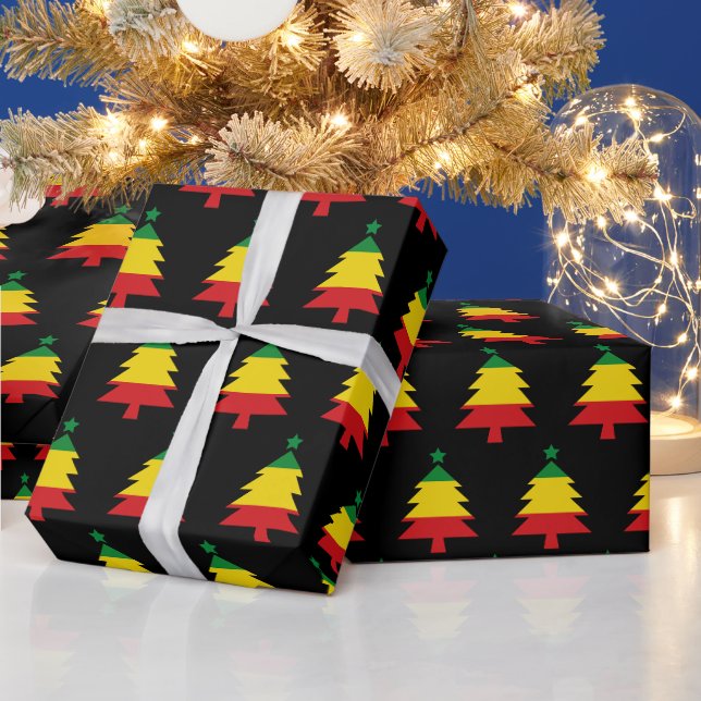 Papier Cadeau Arbre de Noël Rouge Jaune Vert Noir Rasta (Vacances)
