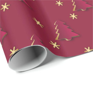 Papier Cadeau Arbre de Noël rouge or élégant