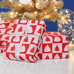 Papier Cadeau Arbre de Noël Rouge Rétro Tartan Rouge Plaid