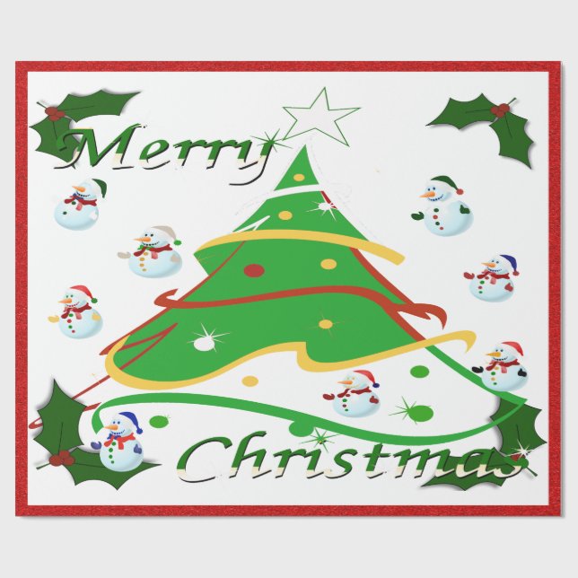 Papier Cadeau Arbre de Noël & Snowmen - (Plat)