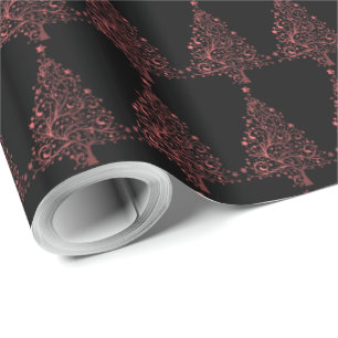Papier Cadeau Arbre de Noël Stars Black Metallic Rouge Look