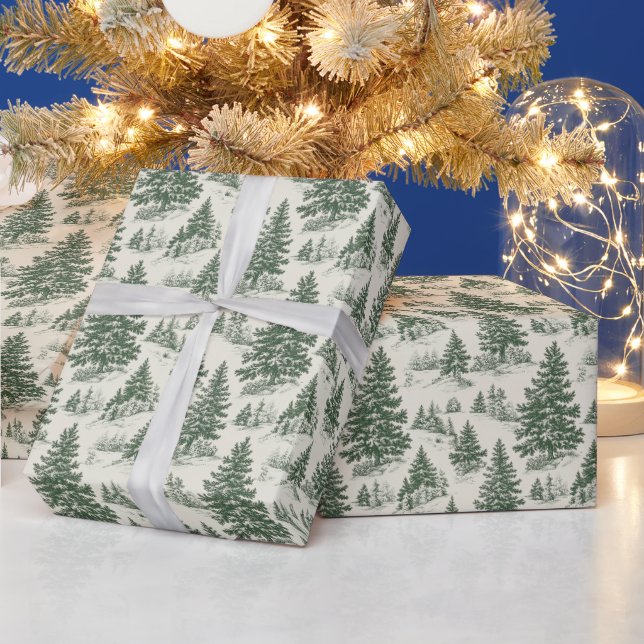 Papier Cadeau Arbre de Noël Toile De Jouy Green (Vacances)