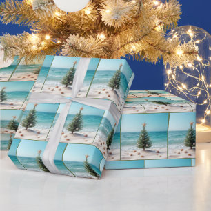 Papier Cadeau Arbre de Noël tropical sur une plage