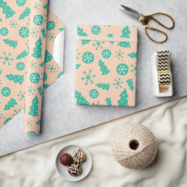 Papier Cadeau Arbre de Noël Turquoise Winter Snowflake