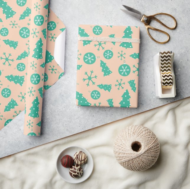 Papier Cadeau Arbre de Noël Turquoise Winter Snowflake (Artisanat)