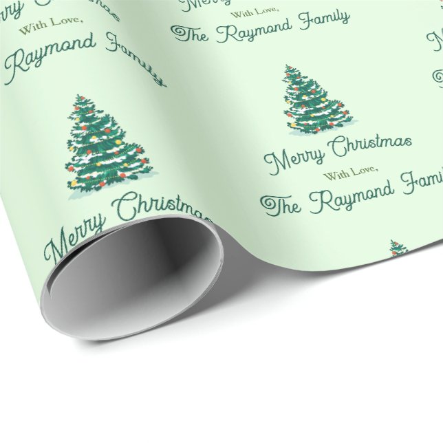 Papier Cadeau Arbre de Noël vert (Coin rond)