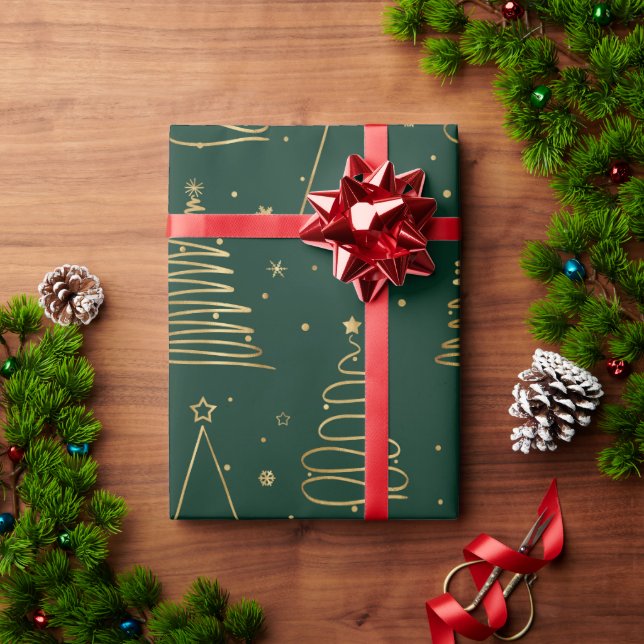 Papier Cadeau Arbre de Noël vert minimal (Cadeau de vacances)
