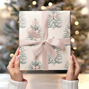 Papier Cadeau Arbre de Noël Vintage avec Bow rose