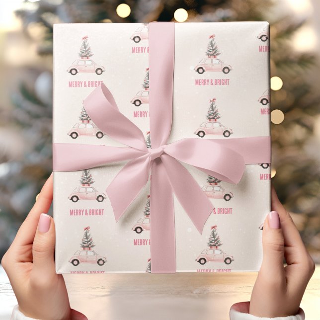 Papier Cadeau Arbre de Noël Vintage en voiture | Minimaliste (Créateur téléchargé)