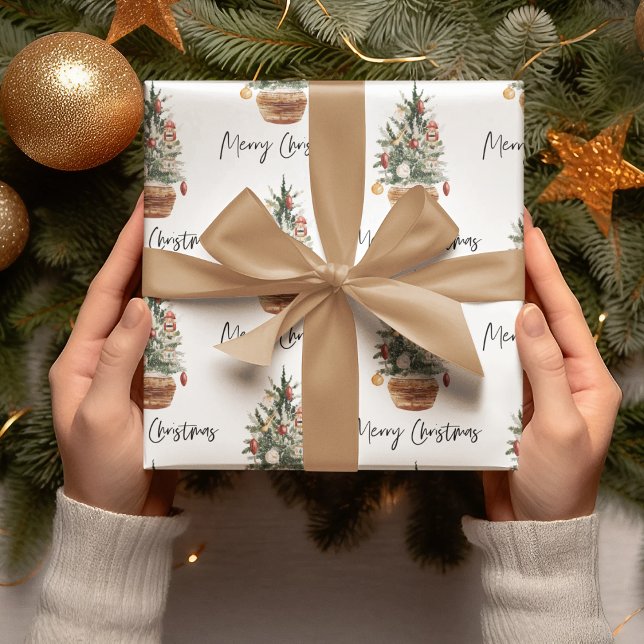 Papier Cadeau Arbre de Noël Vintage | Joyeux Noël (Créateur téléchargé)