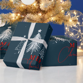 Papier Cadeau Arbre de pin de Noël simple et élégant | bleu mari