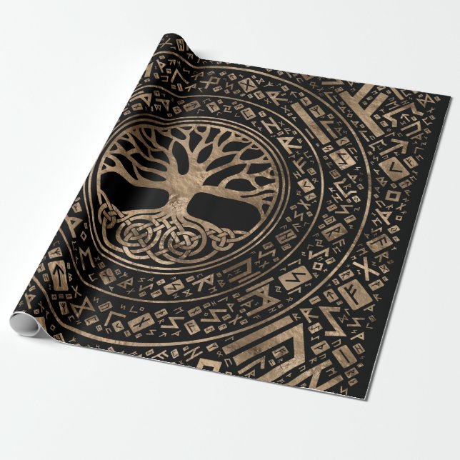 Papier Cadeau Arbre de vie - Motif runique de Yggdrasil (Déroulé)