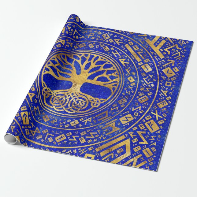 Papier Cadeau Arbre de vie - Yggdrasil - Lapis Lazuli (Déroulé)