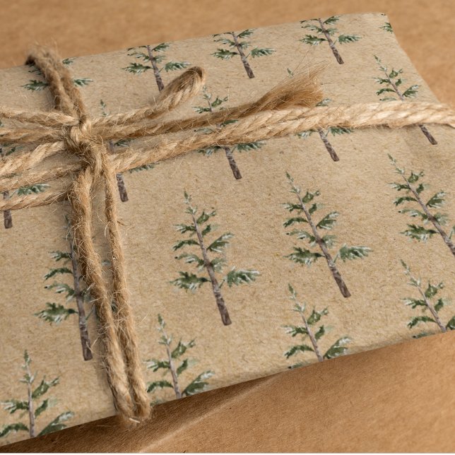 Papier Cadeau Arbre d'eau vert de pin d'hiver Kraft (Créateur téléchargé)