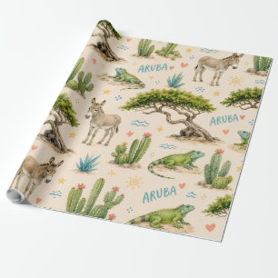 Papier Cadeau Arbre divi d'Aruba, âne, iguane, cactus
