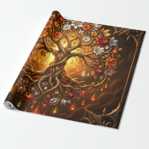 Papier Cadeau Arbre éclairé par la lune de l'éternité embrasée