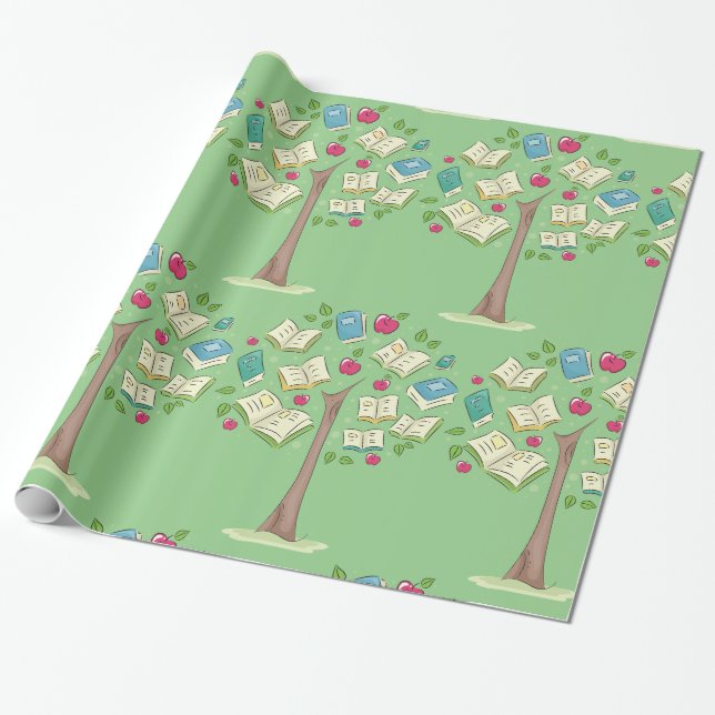 Papier Cadeau Arbre éducatif de connaissances avec des livres (Déroulé)