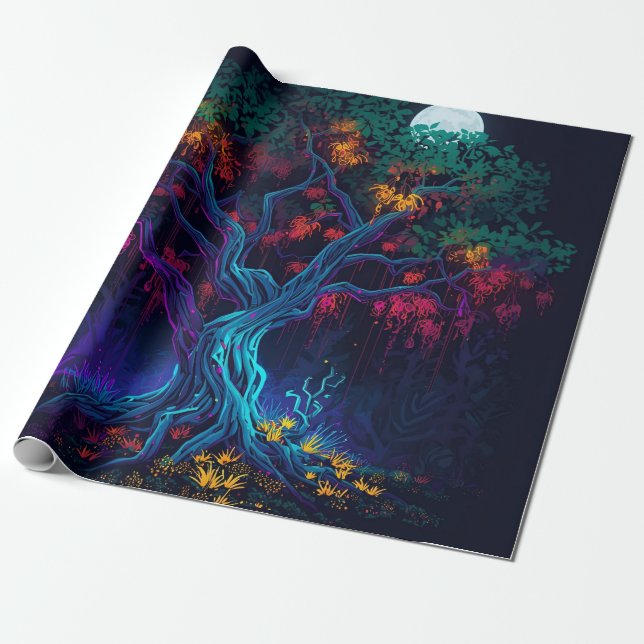 Papier Cadeau Arbre lumineux numérique futuriste (Déroulé)