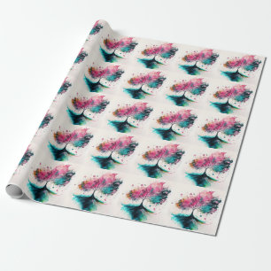 Papier Cadeau Arbre mystique moderne & gras (bleu, rose, orange)