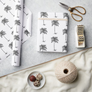 Papier Cadeau Arbre Palmier Palmetto Noir et Blanc