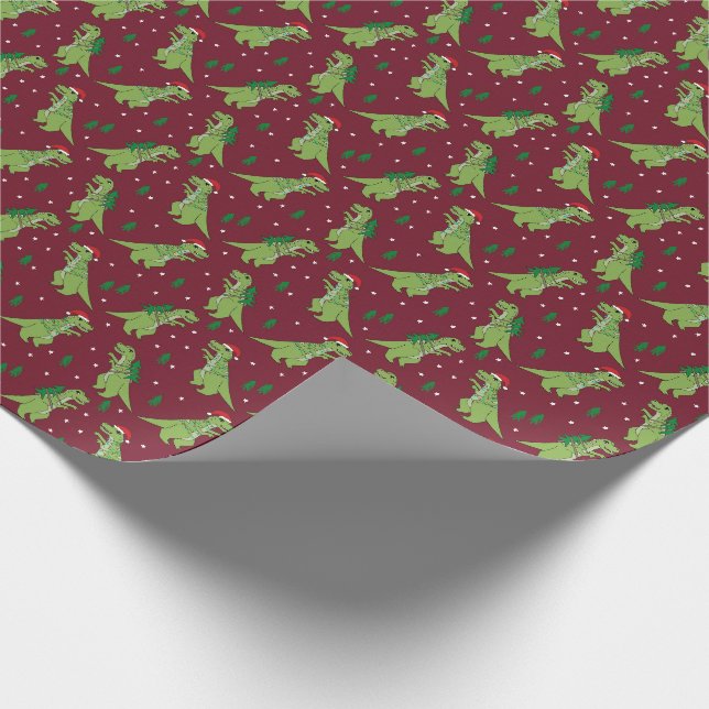 Papier Cadeau Arbre Rex Novelty Dinosaur Noël Bourgogne (Coin)